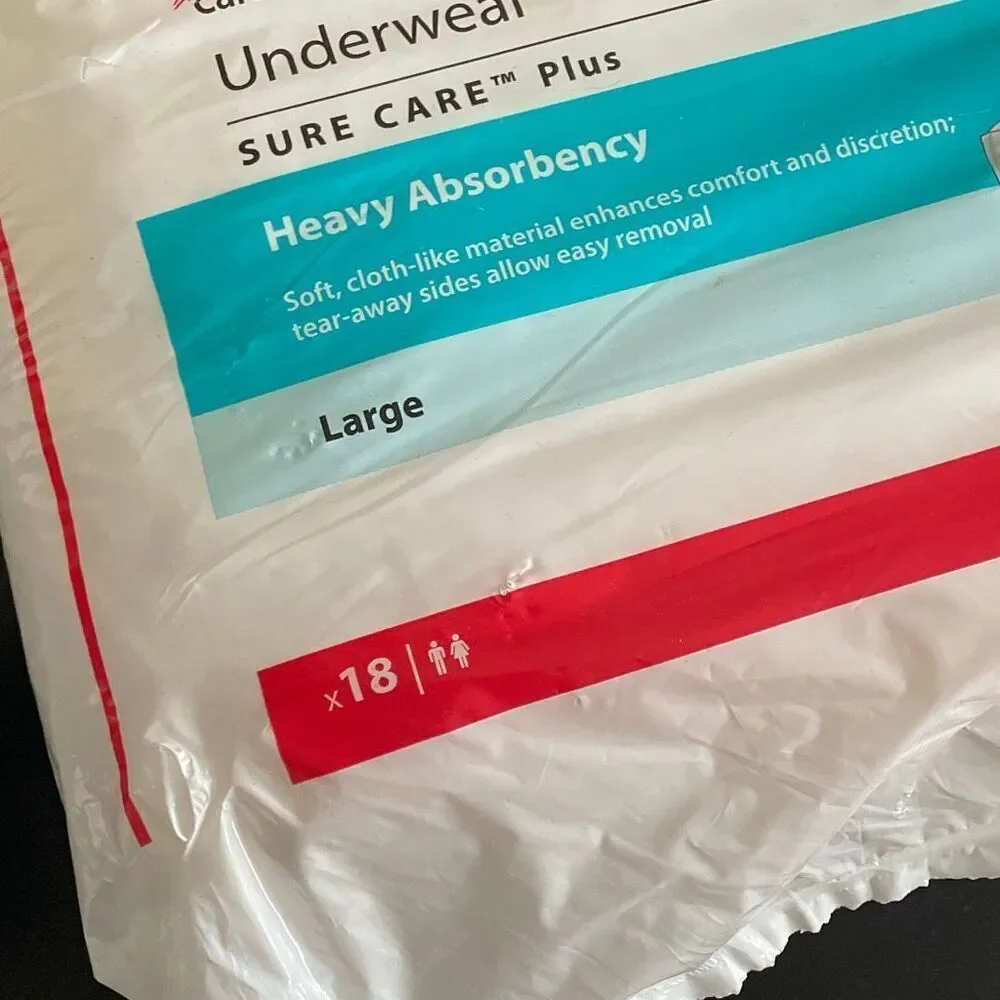 Cardinal health under wear sure care plus heavy absorbency size large 18 count
